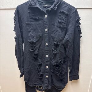 Thrill Jeans Sz Medium Distress Black Jean Jacket